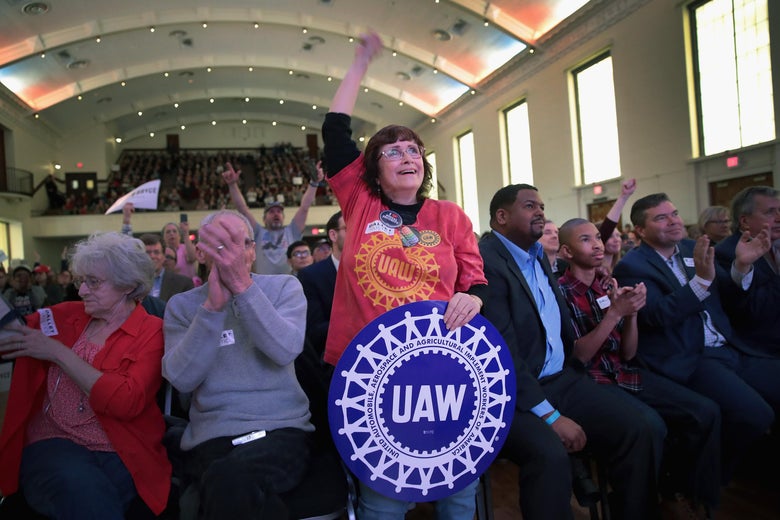 RACINE, WI - FEBRUARY 24: Supporters of Randy Bryce attend a rally on February 24, 2018 in Racine, Wisconsin. Bryce, a union ironworker, is hoping to defeat House Speaker Paul Ryan (R-WI) to represent Wisconsin's 1st district. (Photo by Scott Olson/Getty Images)
